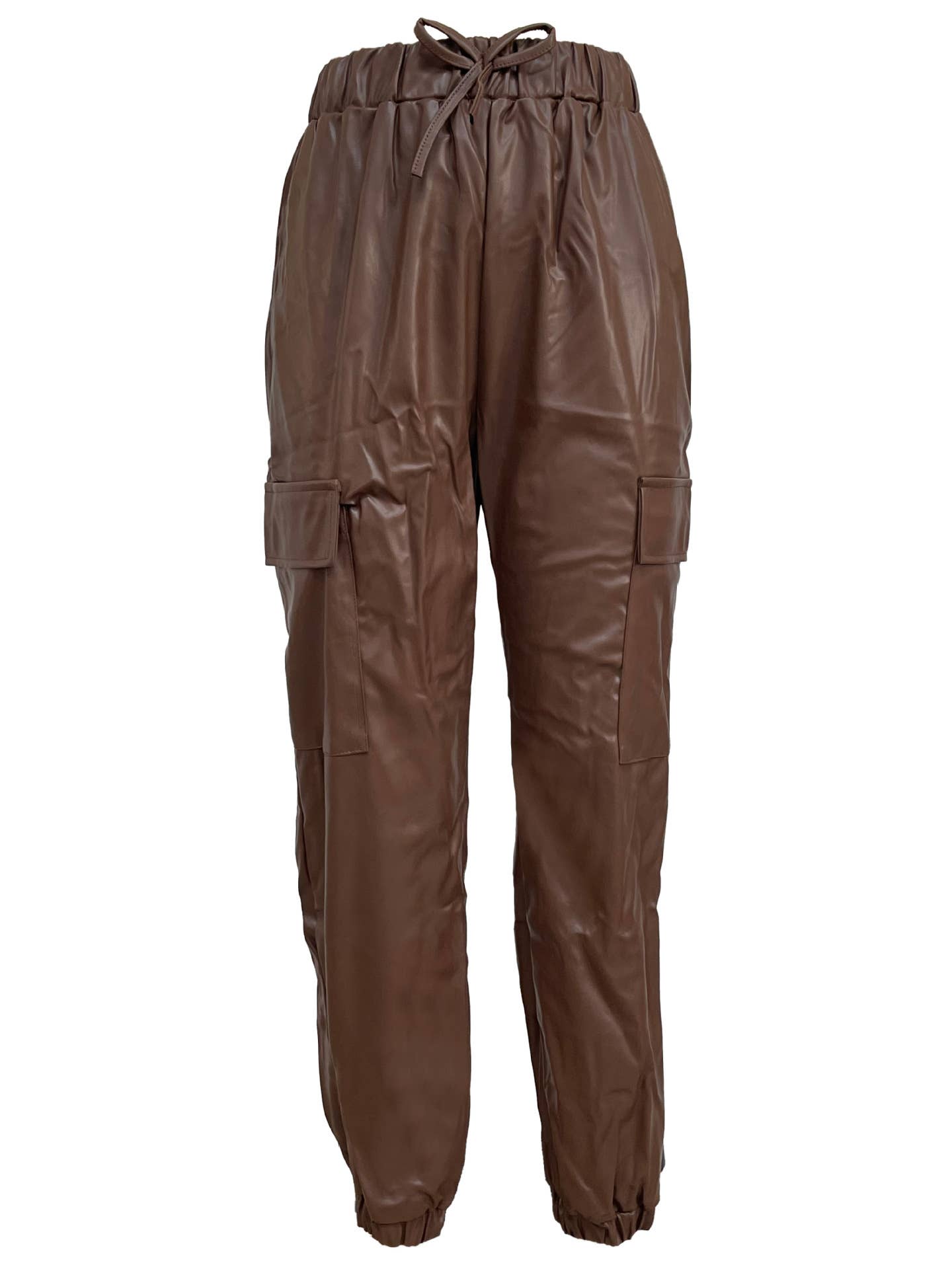 Waist-Cinching Street Drawstring Leather Pants