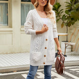 Twisted Floral Solid Color V-Neck Knit Cardigan