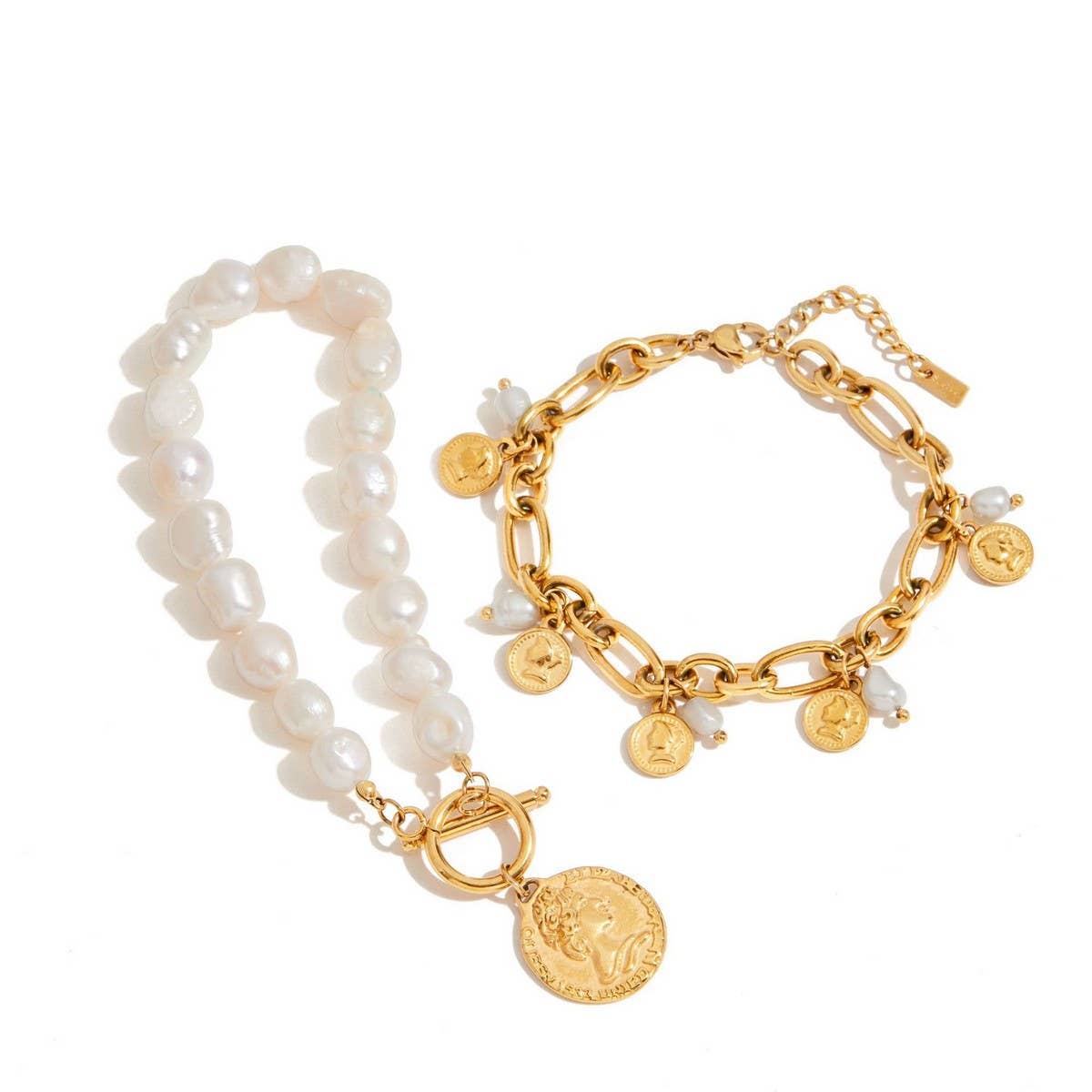 18K GOLD FRESHWATER PEARL BRACELET CHIC DESIGN_CWAJE4697