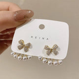 SWEET PEARL INLAID BOW ONE PAIR TWO WEAR EARRINGS_CWAJE3013