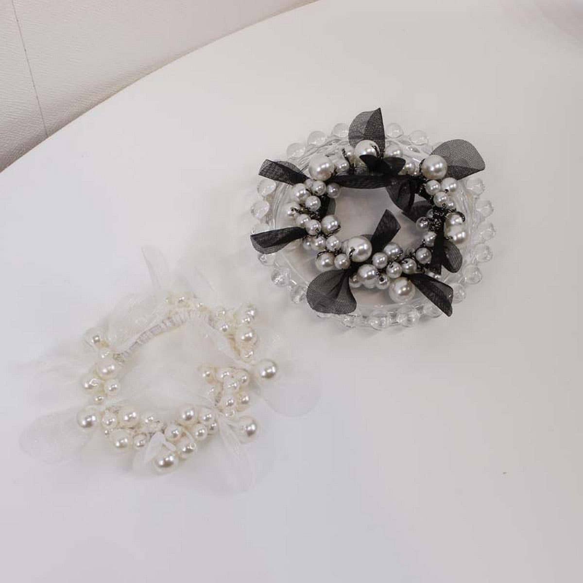 ELEGANT LACE PEARL HAIR TIE BUN PONYTAIL BAND_CWAHA6875
