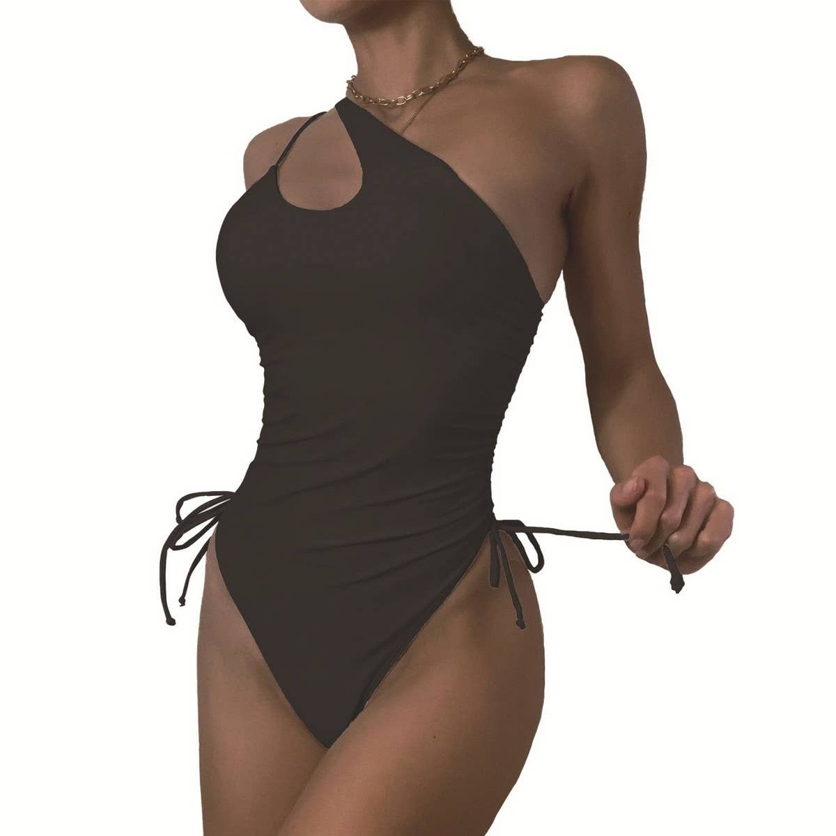 ONE SHOULDER HOLLOW SLIM ONE PIECE SWIMSUIT_CWMW0619