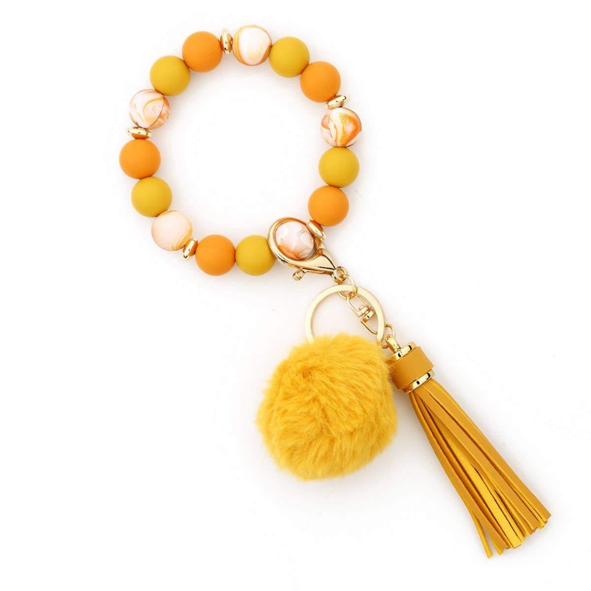 POM POM TASSEL KEYCHAIN SILICONE BEAD BRACELET_CWAB5016