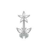 FLOWER BUTTERFLY ZIRCON STAINLESS STEEL BELLY RING_CWMM9471