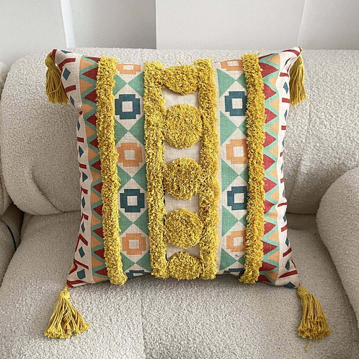 BOHEMIAN STYLE TUFTED LINEN PRINTED PILLOWCASES_CWMM0872