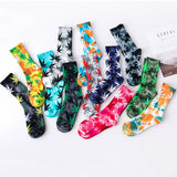 Tie-Dyed Maple Leaf Pattern Socks_Cwms0253