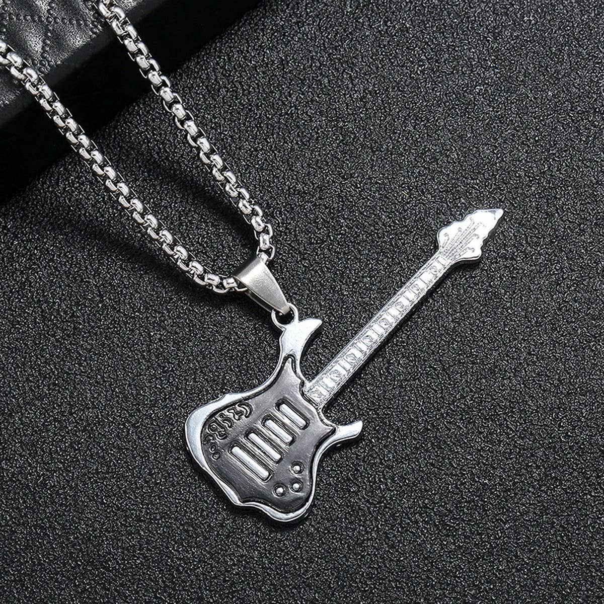 GUITAR PENDANT LONG STAINLESS STEEL NECKLACE_CWMM4611
