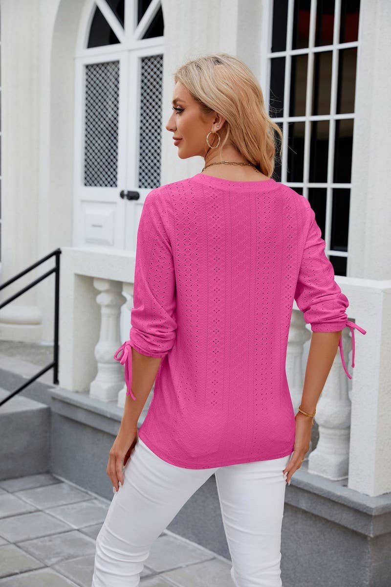 V Neck Button Drawstring T Shirt_Cwtsts0191