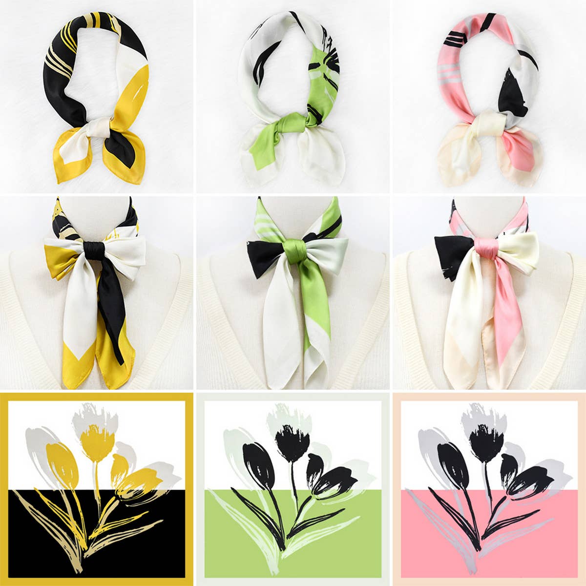 FLORAL SILK SCARF FRESH ELEGANT SQUARE HEADSCARF_CWASC1154