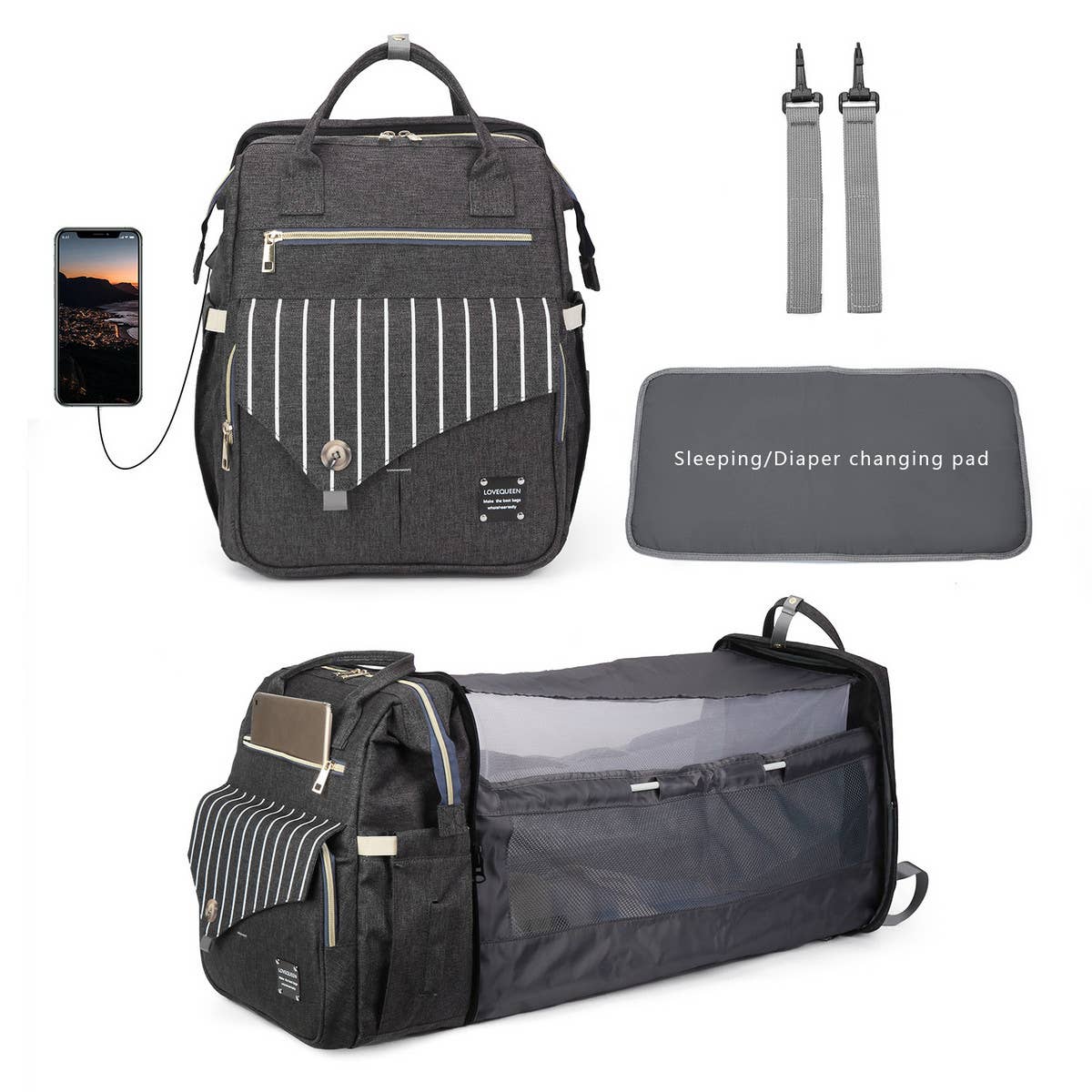 SIMPLE FOLDING BED MOTHER AND BABY BAG_CWAB2241