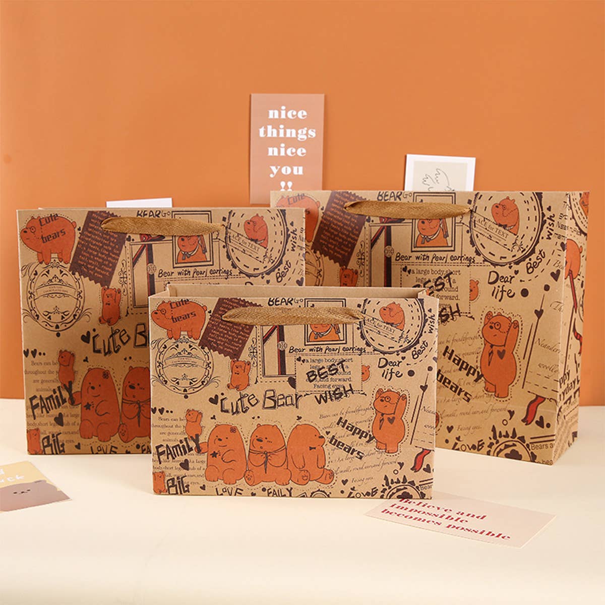 RETRO GIFT BAG CUTE BEAR PORTABLE KRAFT PAPER BAG_CWMM1031