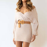 V-Neck Sexy Twist Sweater Wrap Hip Skirt