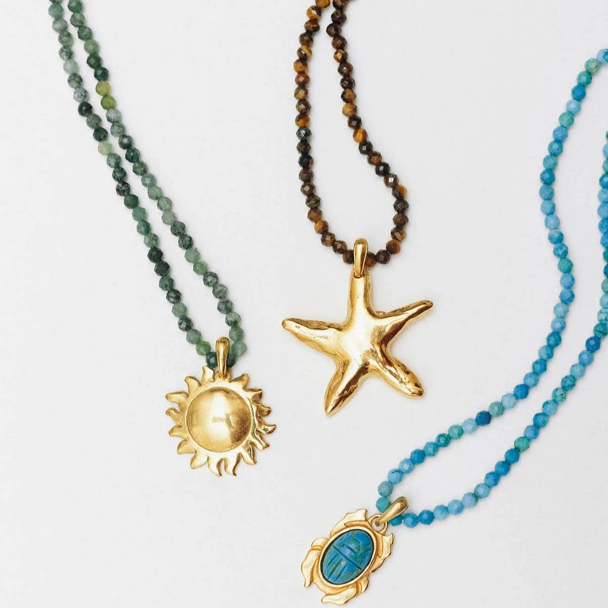 GOLD OCEAN CHARMS NECKLACE FISH SHELL BEADS_CWAJE4614