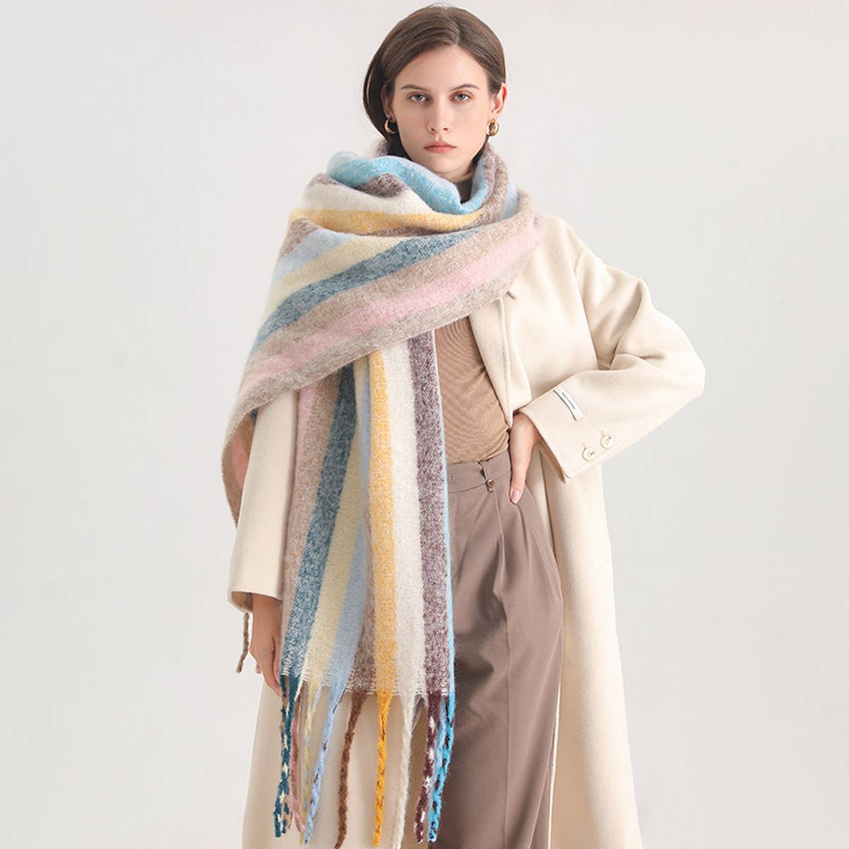 RAINBOW STRIPE SCARF COZY CUTE WINTER WRAP_CWASC0984