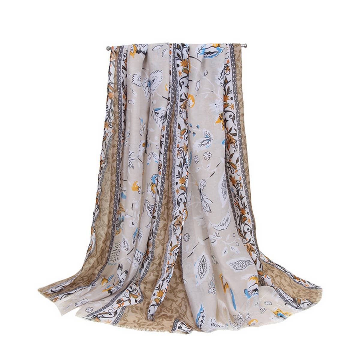 FLORAL BORDER SATIN SCARF ELEGANT BEACH WRAP_CWASC0672