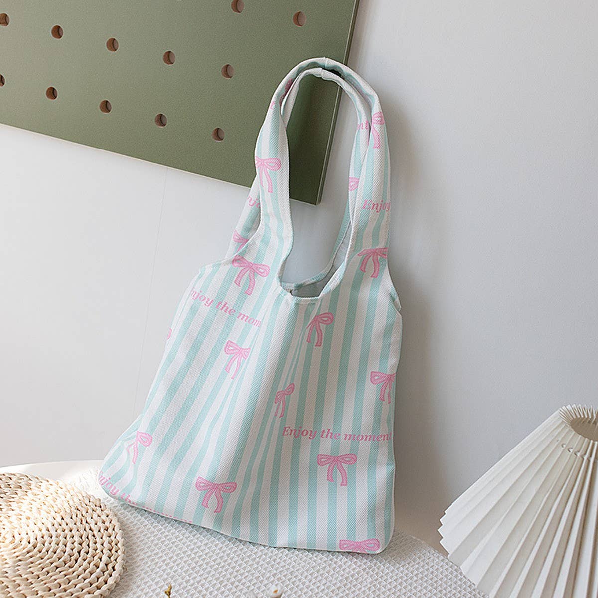 NEW LARGE STRIPED CANVAS TOTE BAG FOR WOMEN_CWAB5640