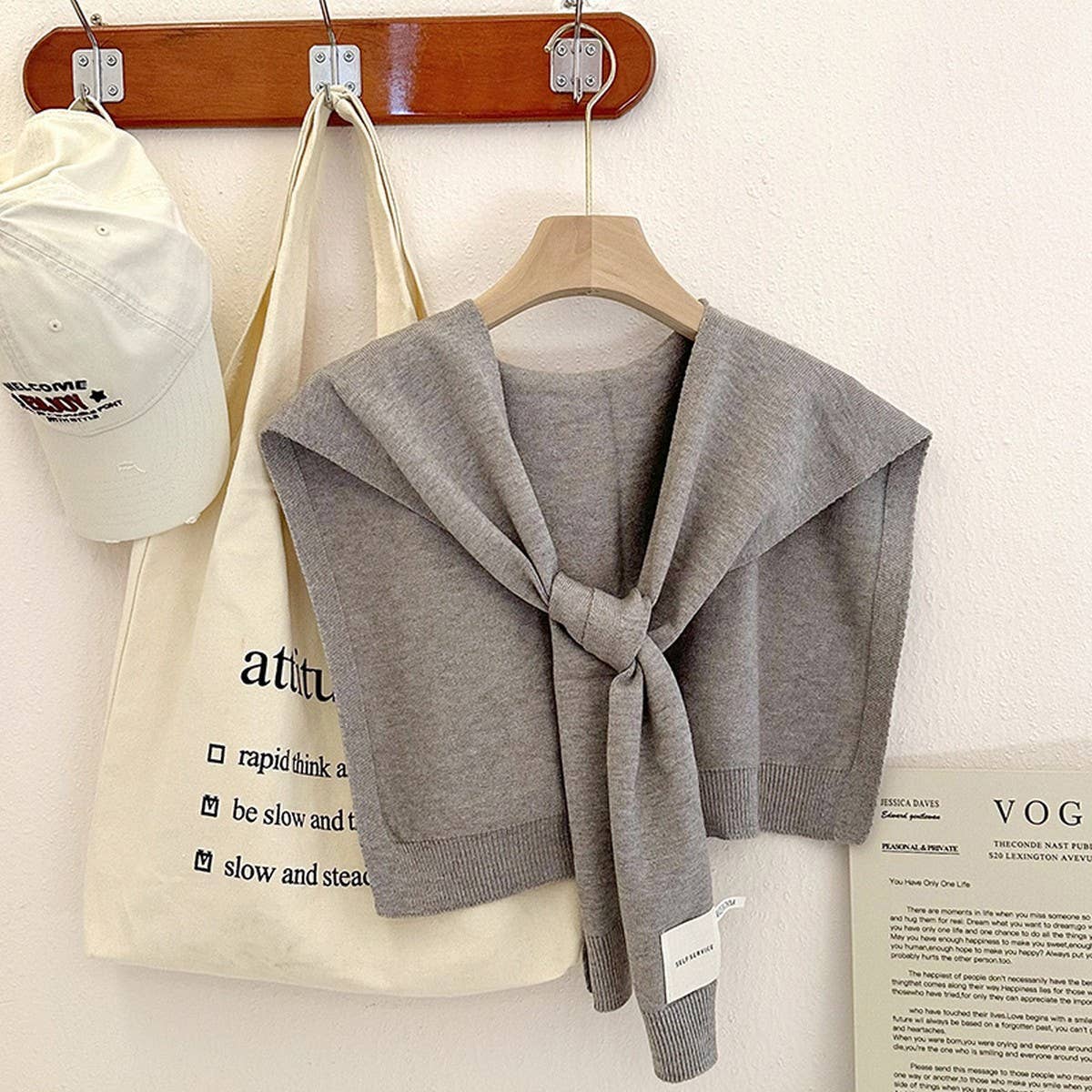 SOLID COLOR KNITTED KNOTTED SHAWL CASUAL COZY _CWASC0757