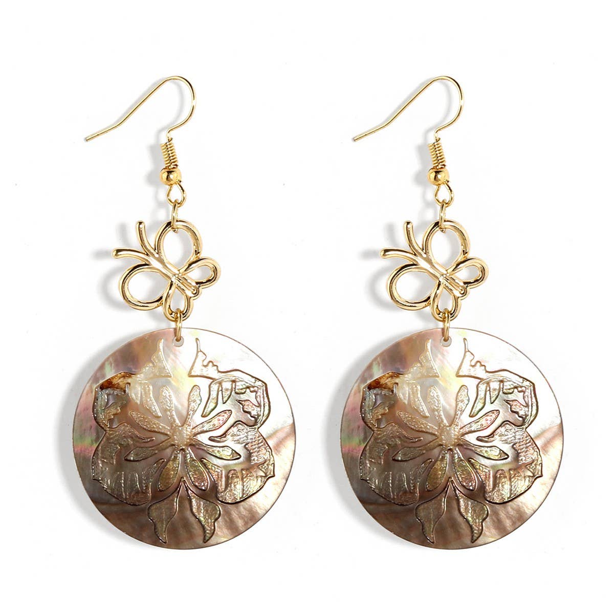 FASHION HOLLOW BLACK SHELL DISC CARVED EARRING_CWMM4367