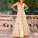 Sweet Dress With Halter Neck And Deep V-Neck