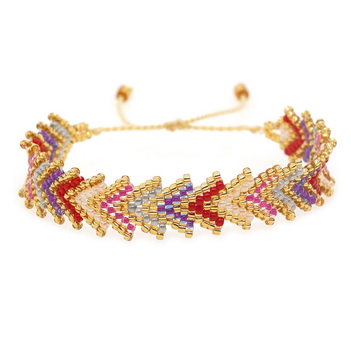 RICE BEAD HAND WOVEN RAINBOW FLOWER BRACELET_CWMM3796