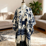 Painting Shawl Women Autumn Winter Tassel Cape_Cwocasl00096