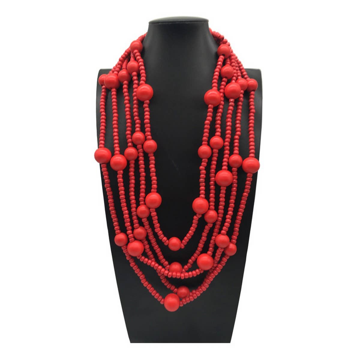Wooden Beads Multi-Layered Red Beaded Necklace_Cwmm4970