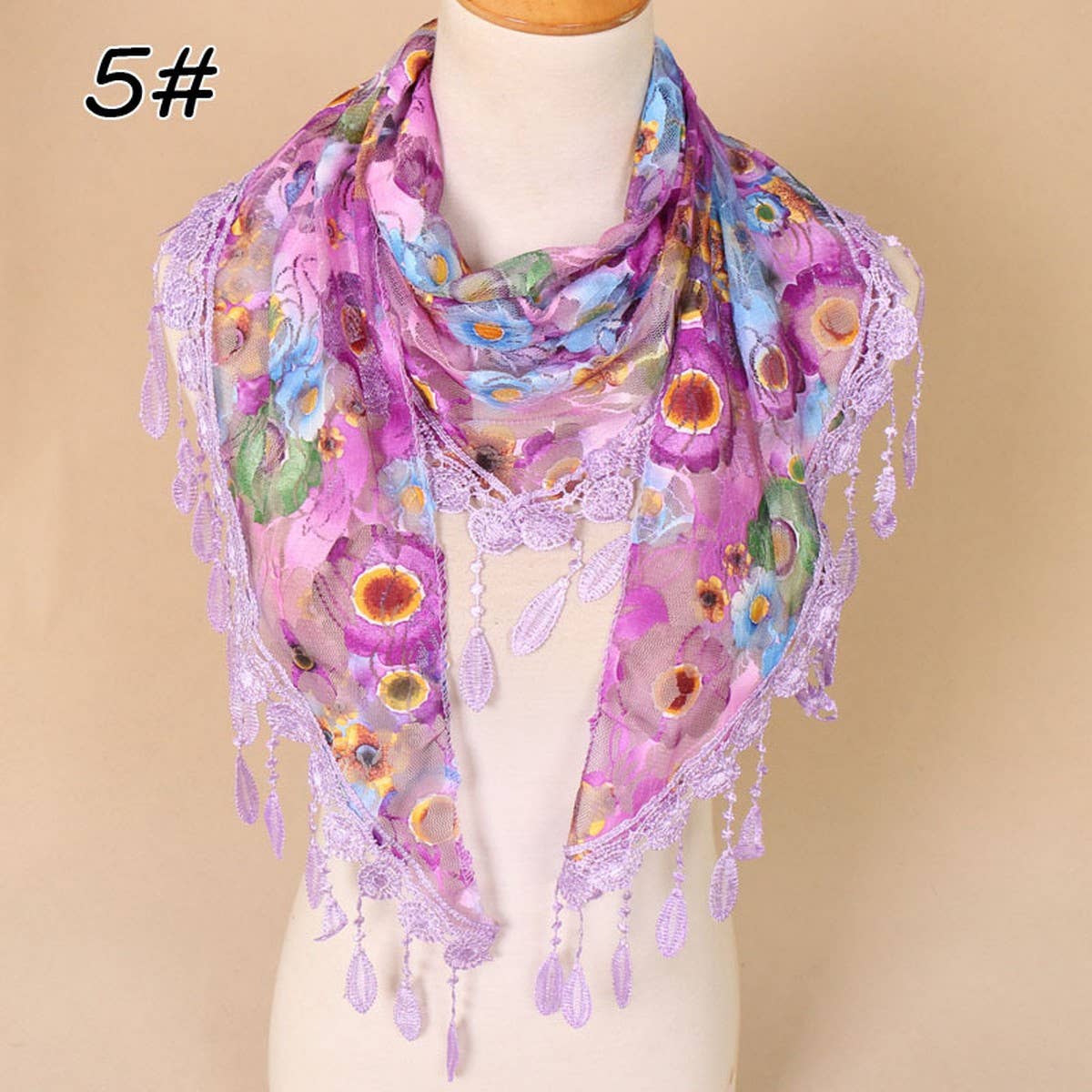 COLORFUL HOLLOW TASSEL LACE TRIANGLE SCARF VEIL_CWMM1989