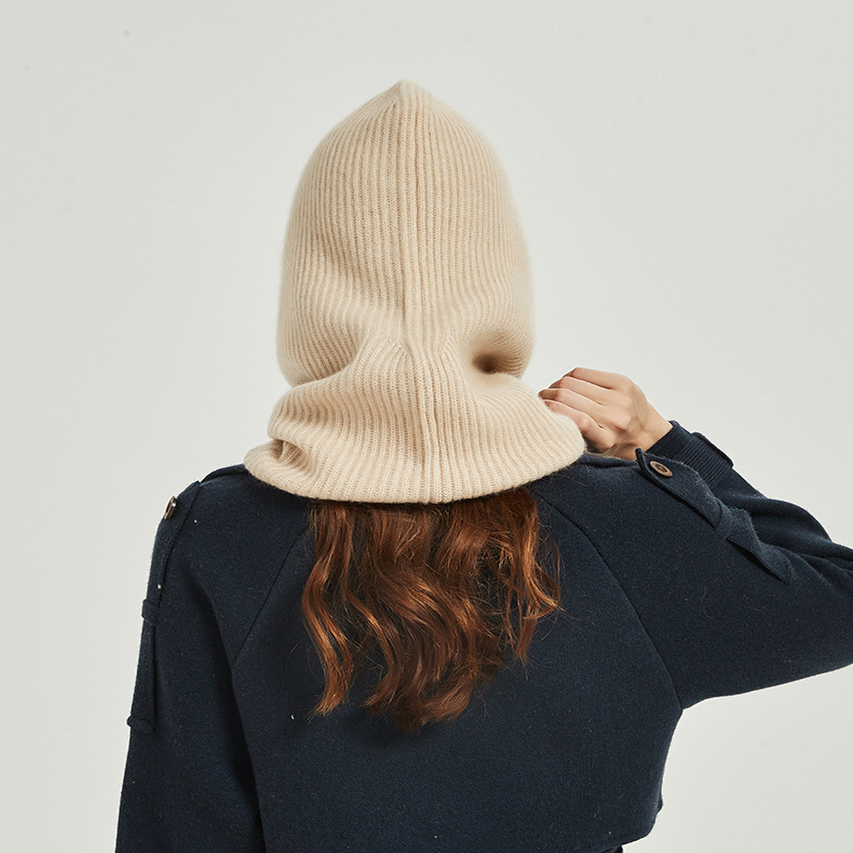 CASHMERE BALACLAVA HAT KNIT HOOD SCARF FOR HER_CWAH3994