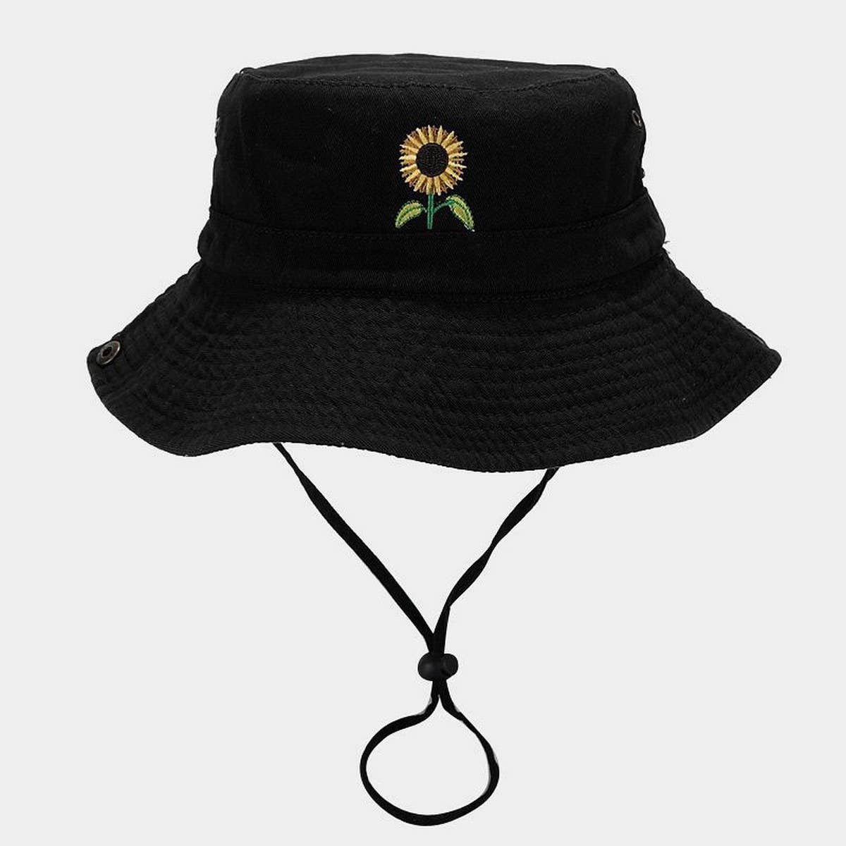 Vintage Floral Cotton Sun Hat With Wide Brim_Cwah3822