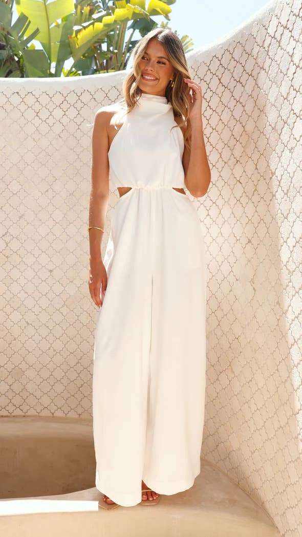Vacation Chic Halter And Lace-Up Jumpsuits