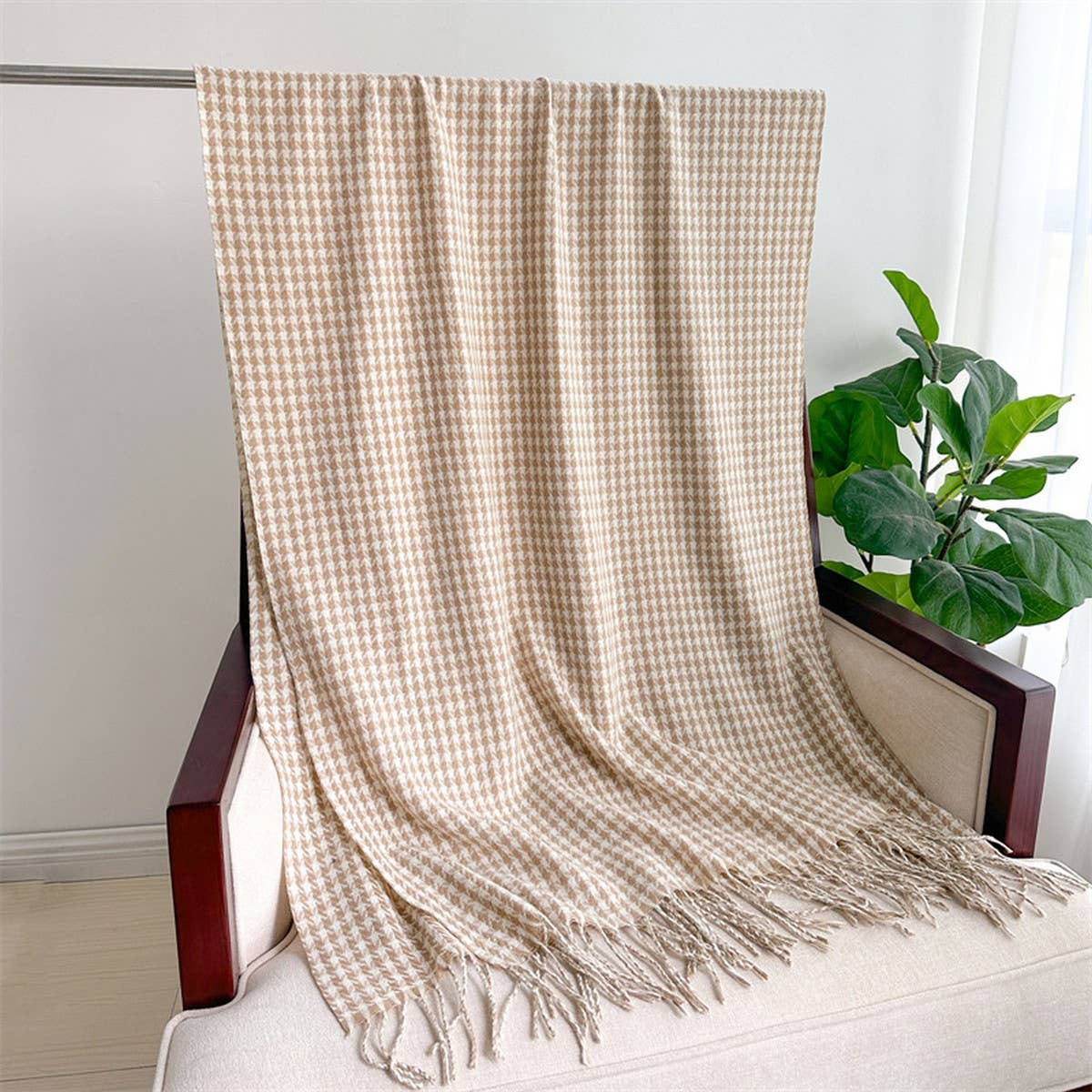 Vintage Houndstooth Faux Cashmere Scarf-Long Wrap_Cwasc1445