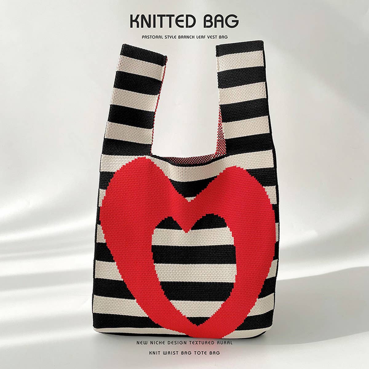 STRIPED LOVE KNITTED SHOULDER TOTE BAG_CWAB1514