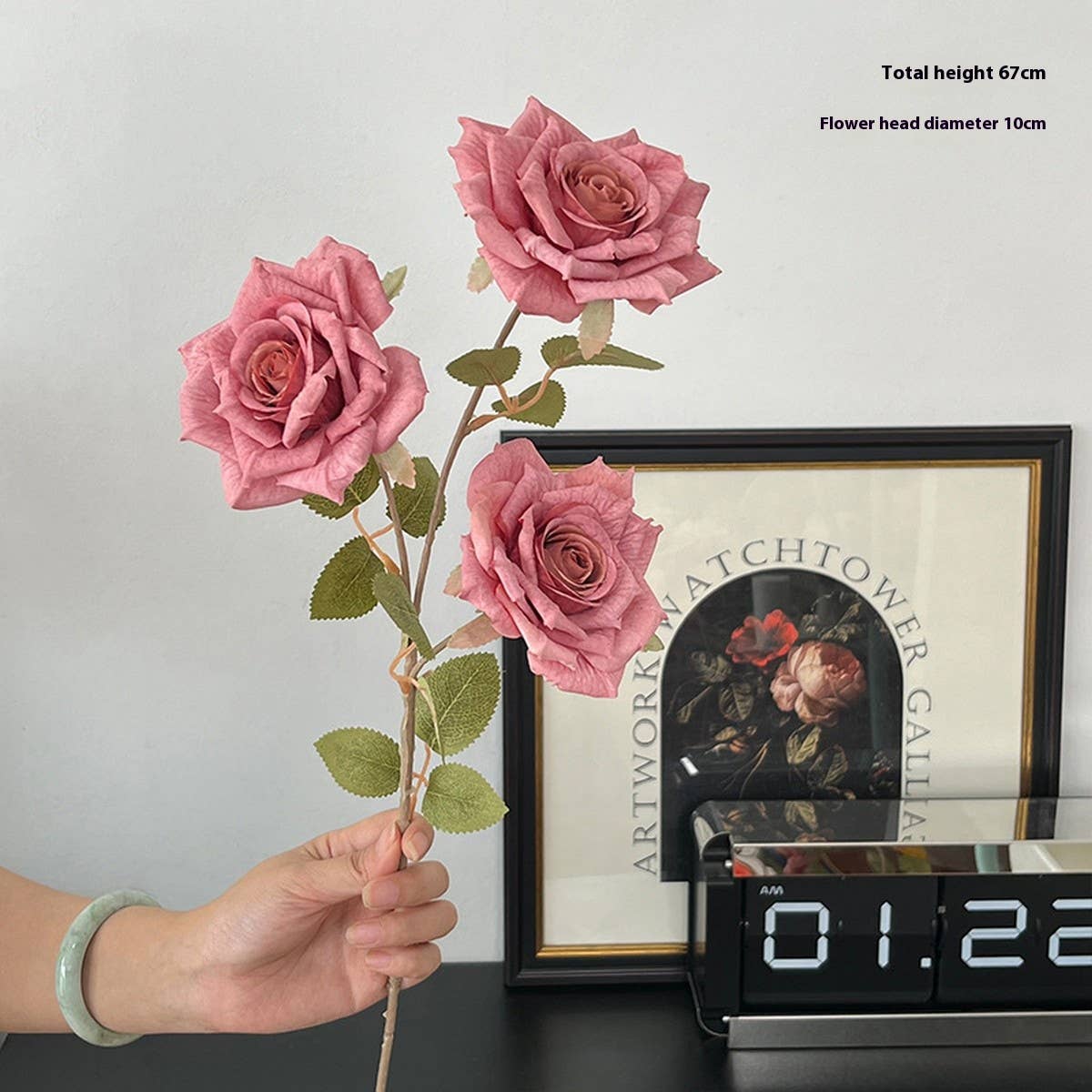 ARTIFICIAL CAPPUCCINO ROSE BOUQUET WITH 3 HEADS_CWMM6505