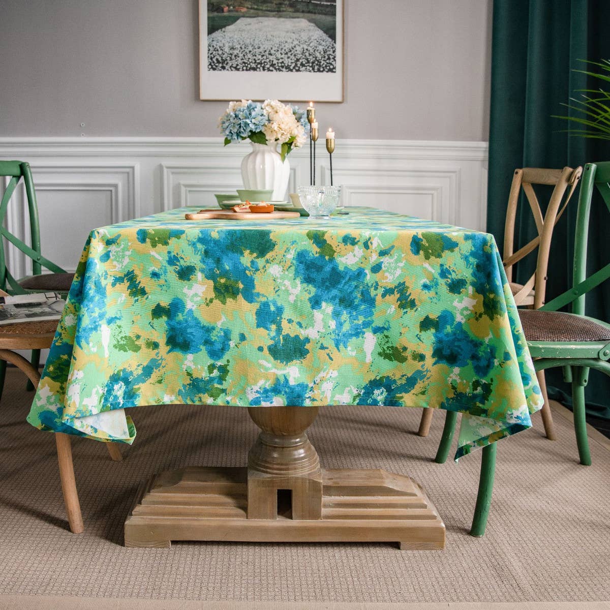 Tie-Dye Camouflage Printed Pastoral Tablecloth_Cwmm0975