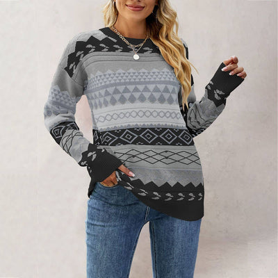 Women¡¯S Diamond Jacquard Color Block Knitsweater_Cwoswl07198