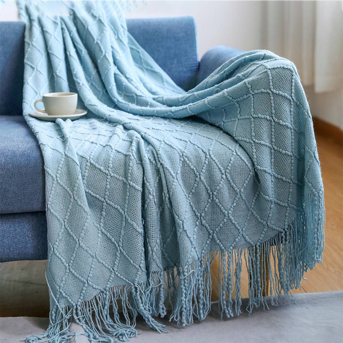KNITTED TASSEL THIN BLANKET SOFA BLANKET_CWMM0183
