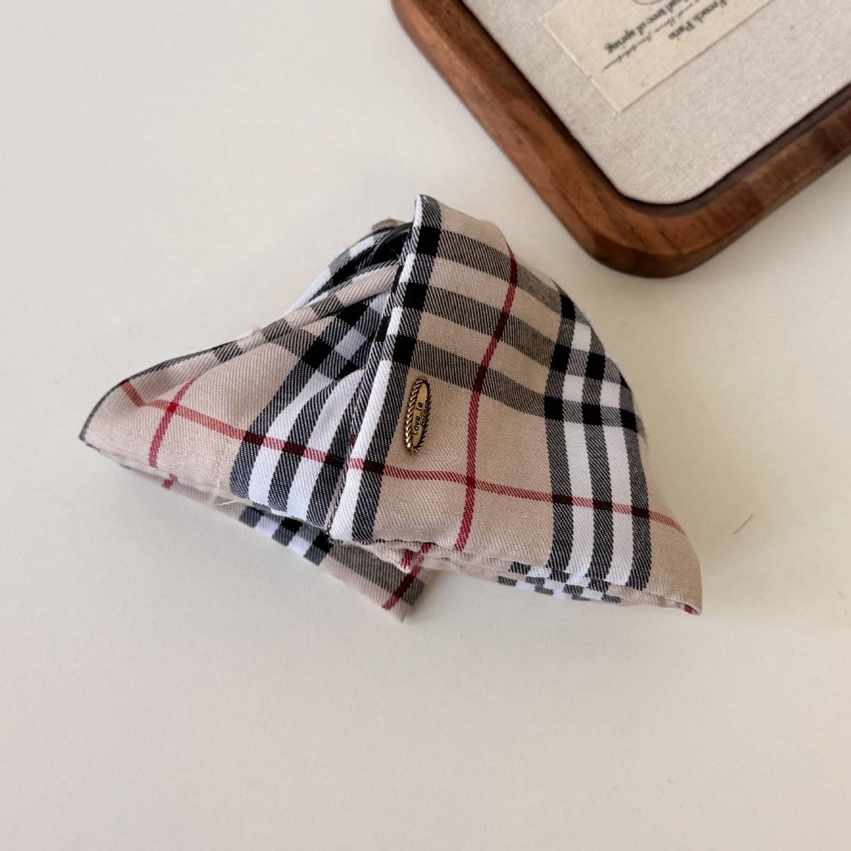 Plaid Bow Banana Hairclip Retro Ponytail Barrette_Cwaha07794