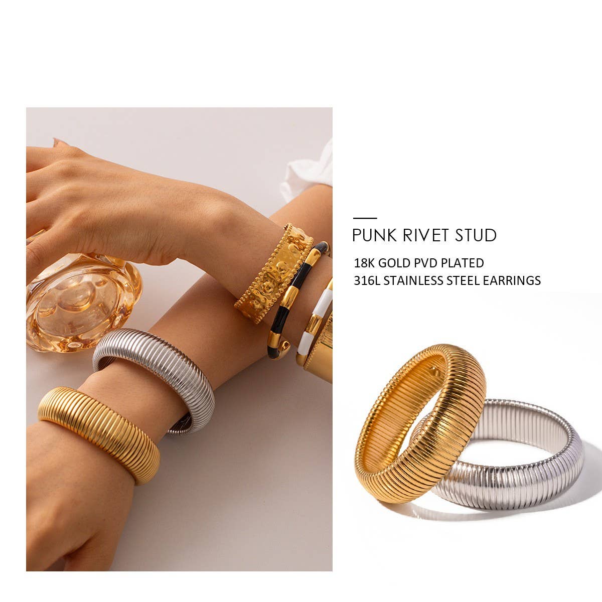 CHIC WIDE SNAKE CHAIN BANGLE IN GOLD SILVER STEEL_CWAJE4772