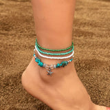 BOHO BEADED ANKLET STARFISH SHELL CHARMS_CWMM6344