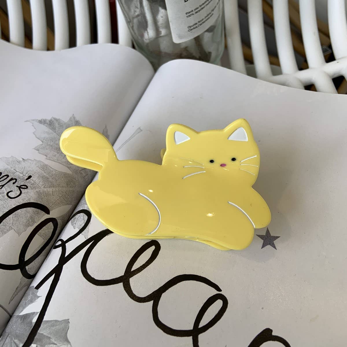 Cwaha1539_Creative Lazy Blue Yellow White Cat Hair Claw Clip