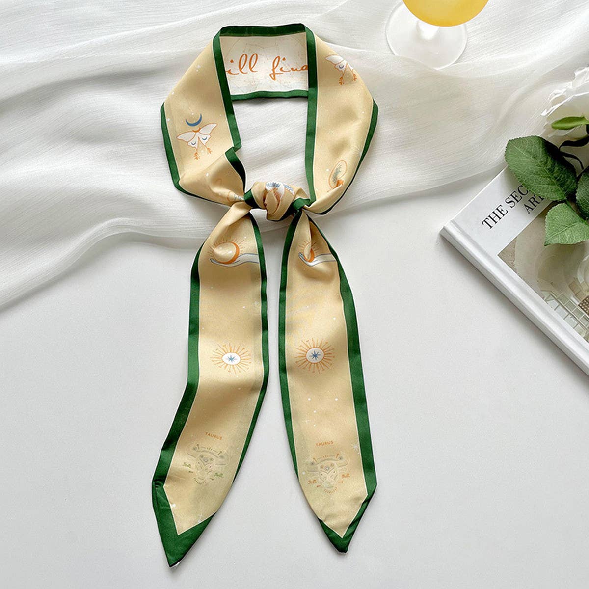 Zodiac Print Skinny Scarf For Hair And Bag Tie_Cwasc0736