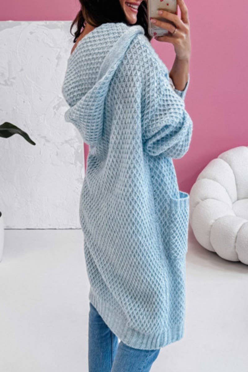 Cwocal00570_Loose Hooded Pocket Long Knit Cardigan