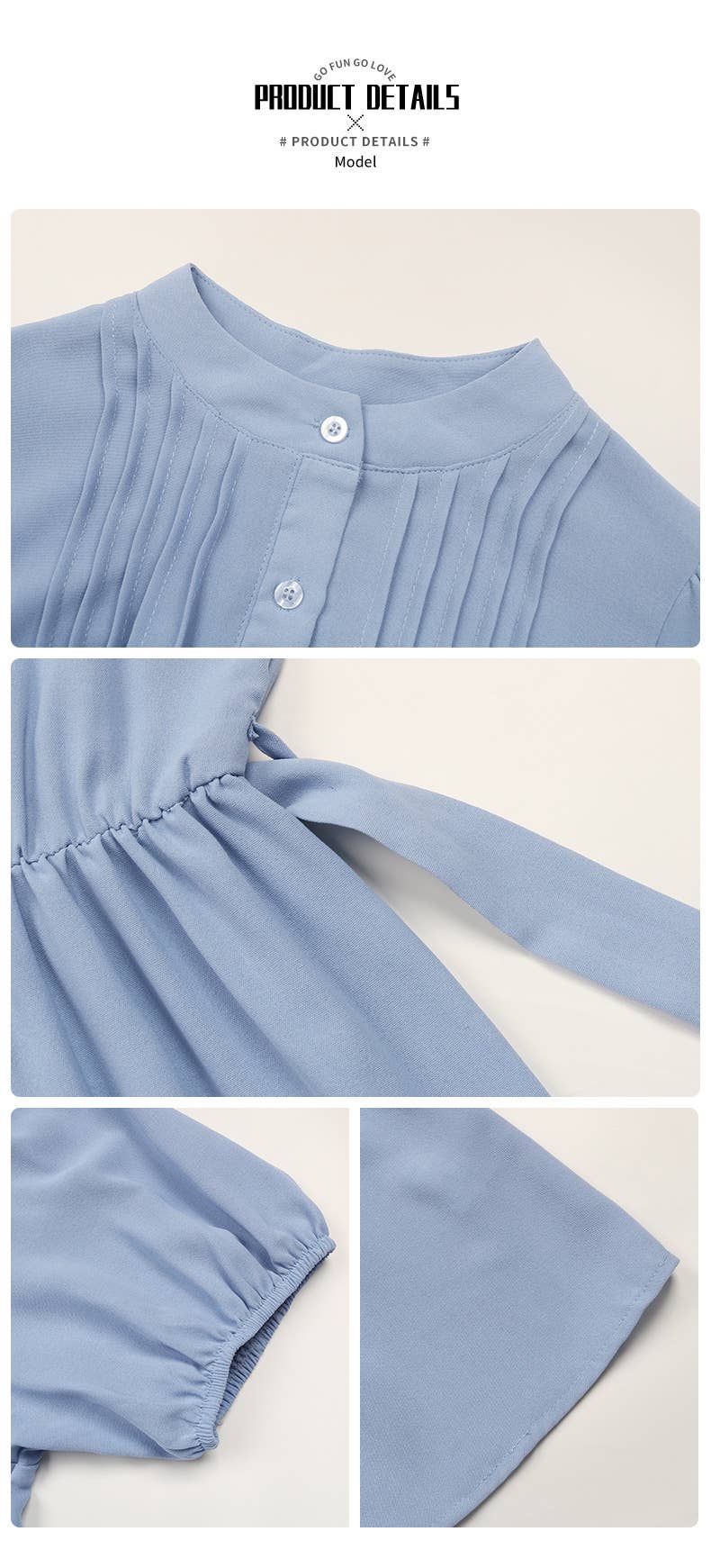 Stand Collar Pleated Dress