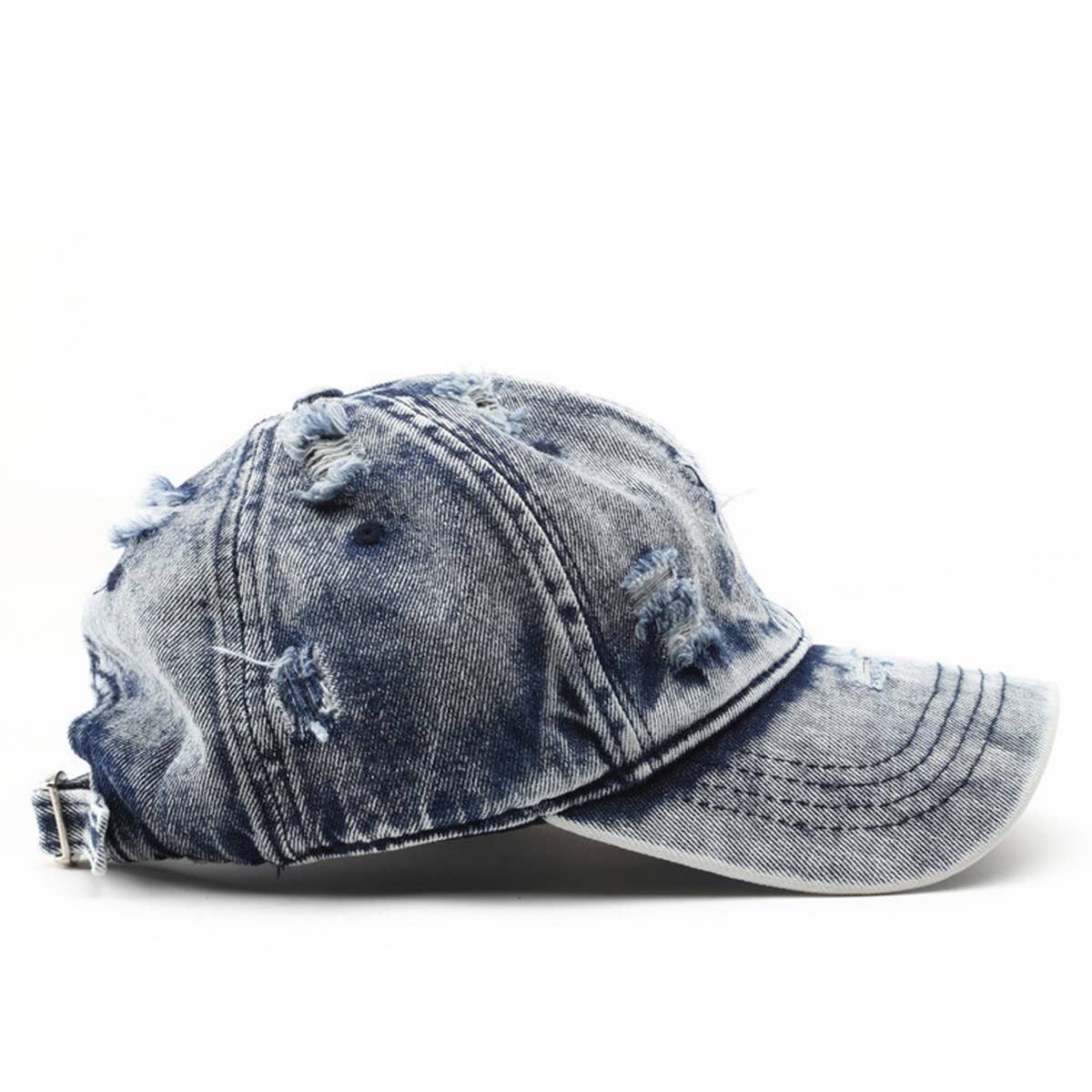 Cwah3203_Distressed White Solid Denim Visor Baseball Cap