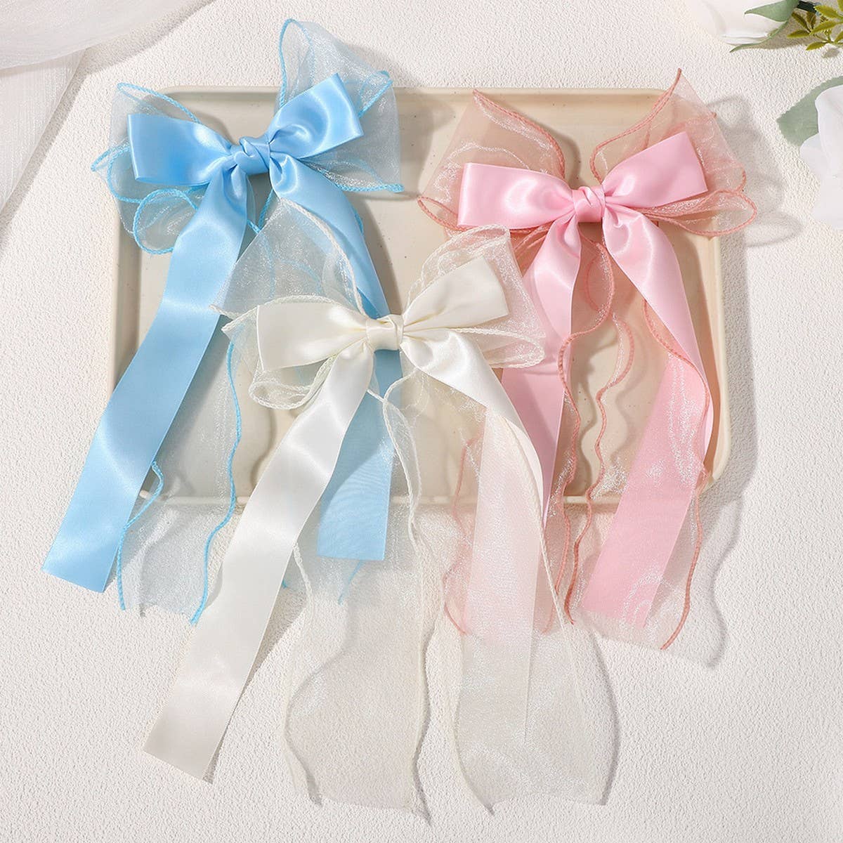 KIDS CHIFFON RIBBON BOW HAIR CLIP SOLID COLOR_CWAHA6704