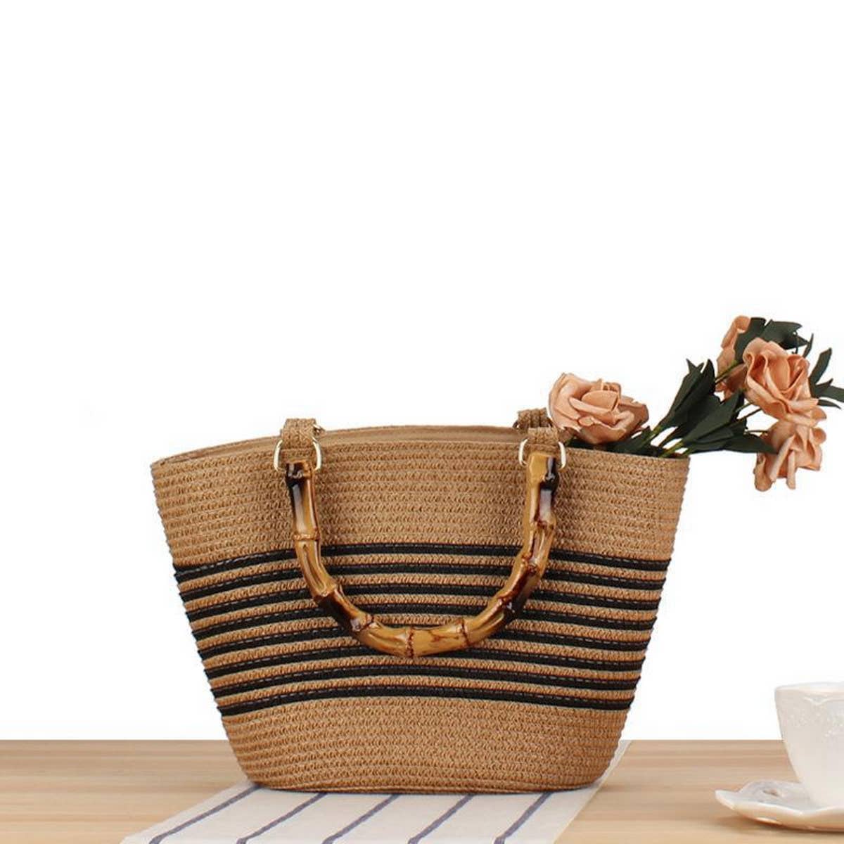 CONTRAST COLOR STRIPED HAND WOVEN BAG_CWAB2092