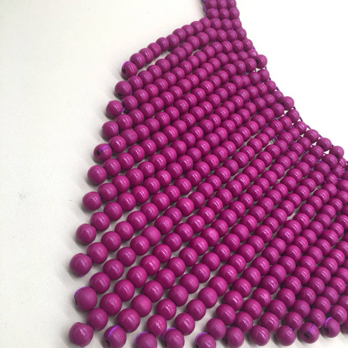 SOLID COLOR WOODEN BEAD TASSEL NECKLACE_CWMM4967