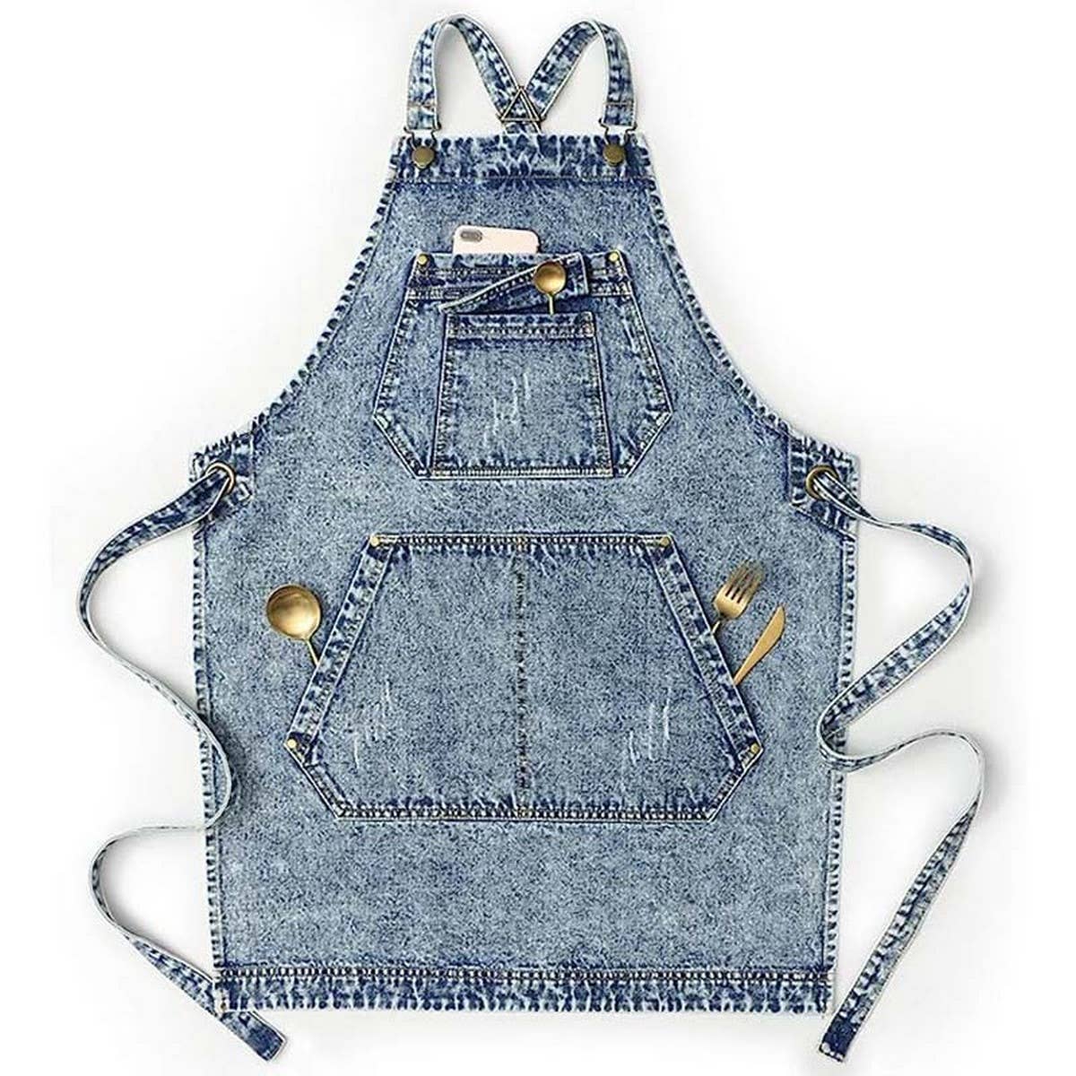 Cwmm1825_Denim Wash Multi-Functional Apron For Home Work
