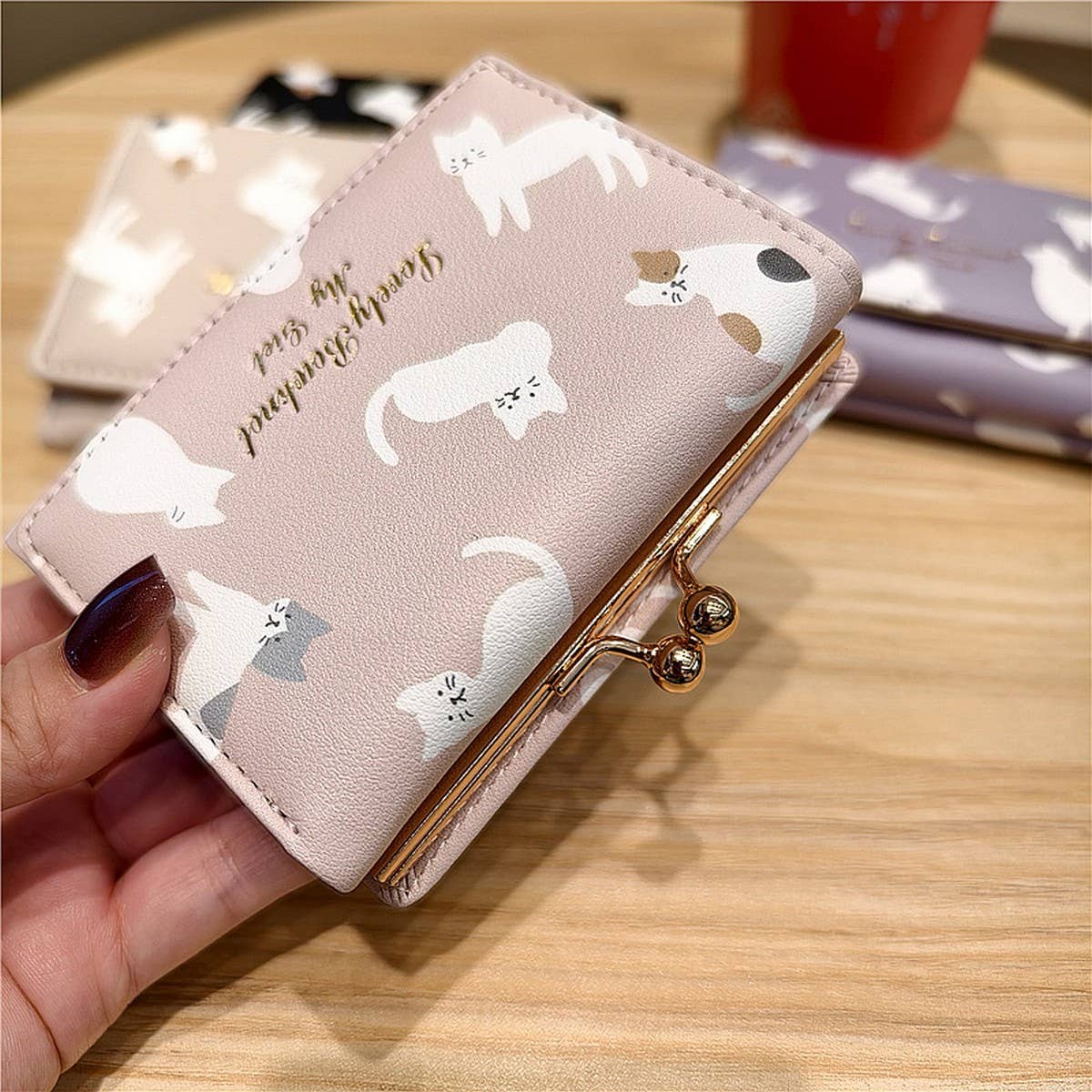 Cute Cartoon Cat Print Trifold Money Clip Wallet_Cwab06203