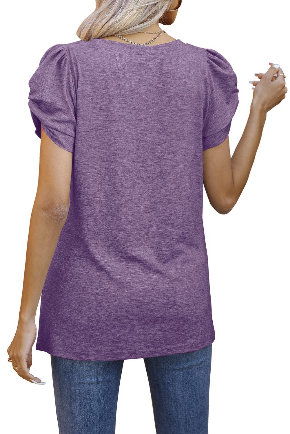 Solid Color Knotted V-Neck Short-Sleeved Blouse